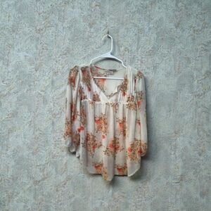 Forever 21 Cream and Orange Floral Blouse